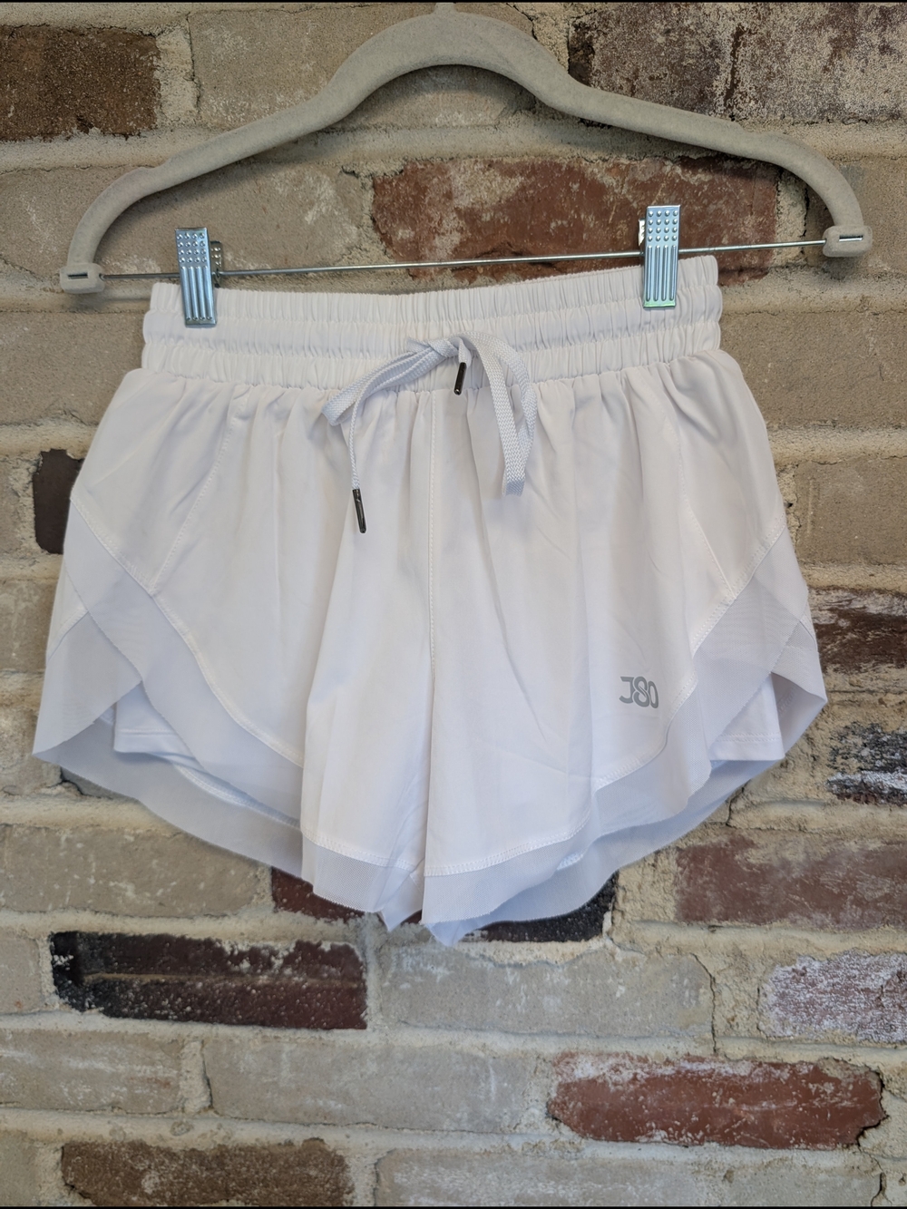Women's White Layered Athletic Shorts with Drawstring Waist